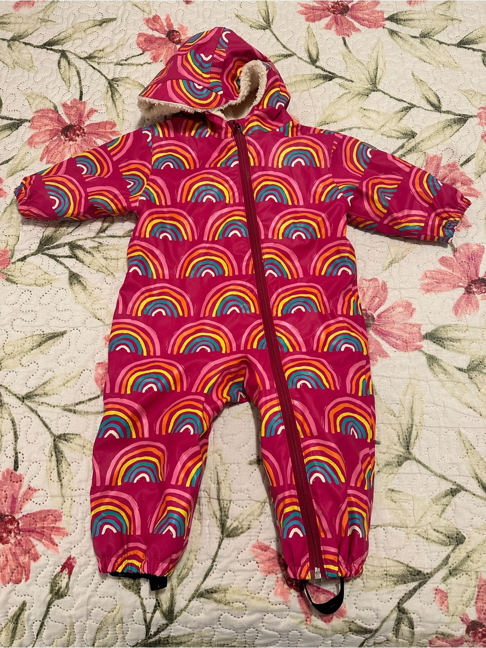 Hatley Rainy Rainbows Sherpa Lined Baby Rain Bundler Suit Size 9-12 Months